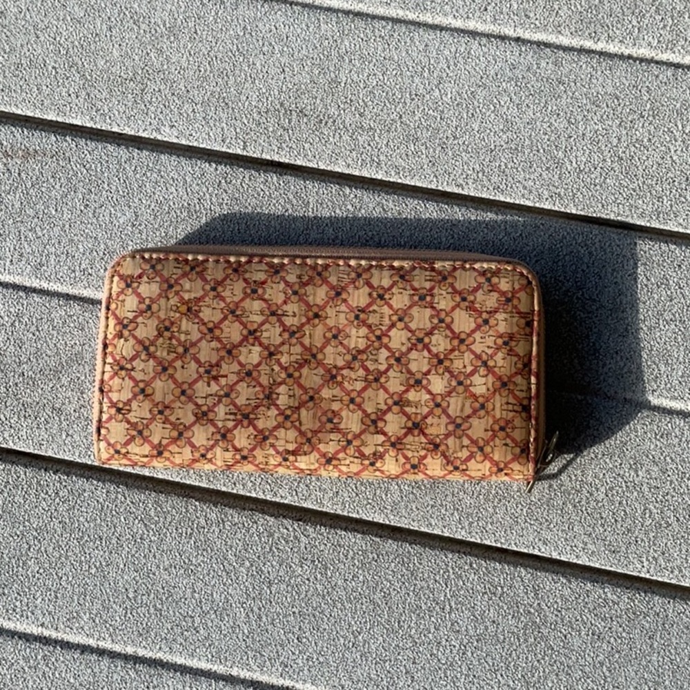 Women's Zip-Around Cork Wallet in Tan and Brown